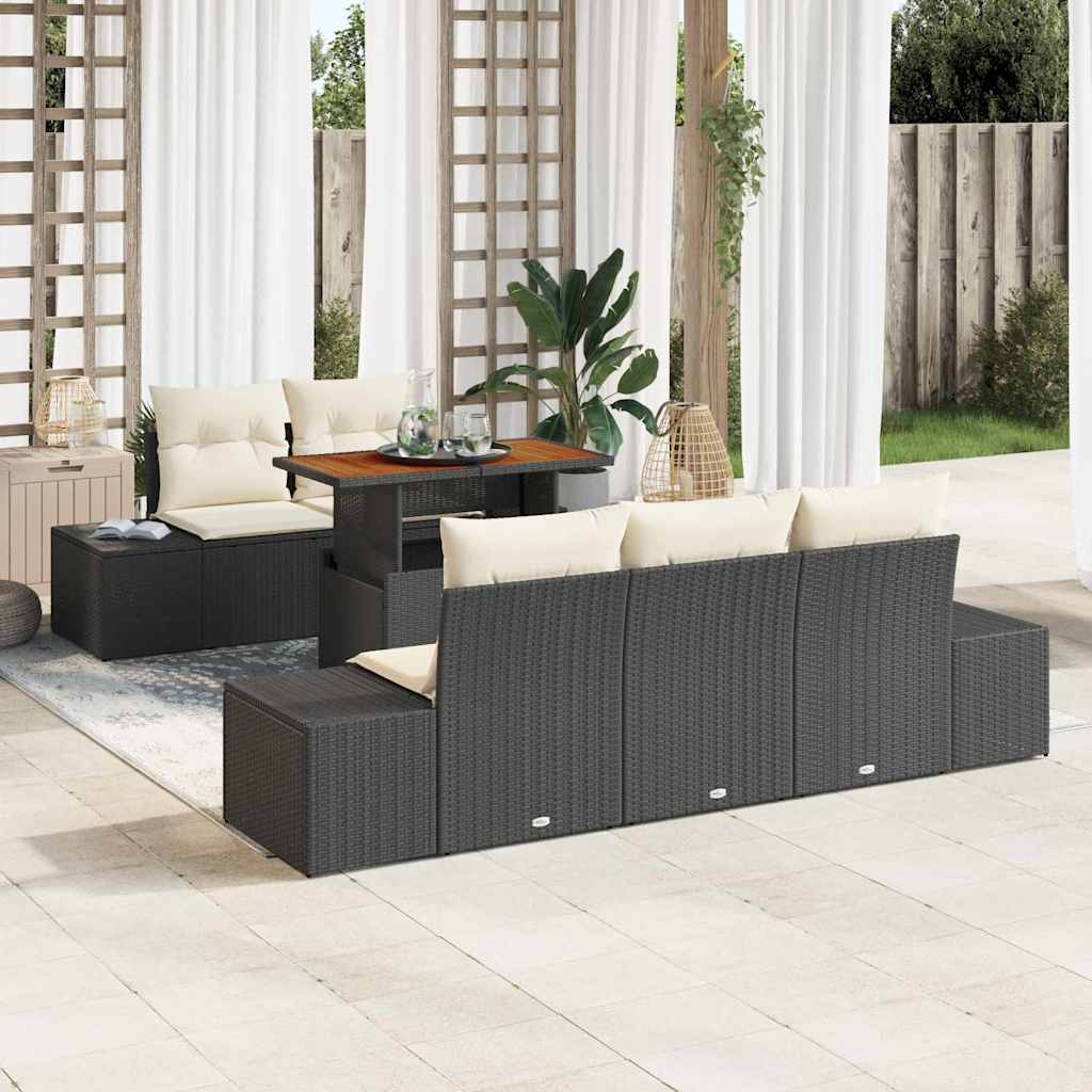 Garten-Sofa-Set mit Speicher 6 pcs Schwarz Poly Rattan
